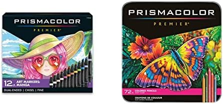 Prismacolor 1759444 Premier marcadores de arte dupla, ponta fina e cinzel, cores de mangá, 12 contagens e suprimentos