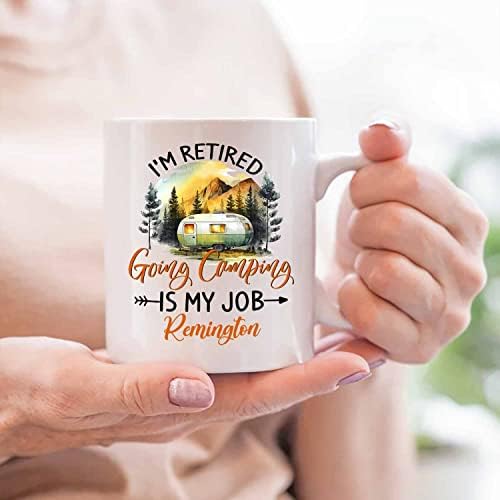 Estou aposentado, acampar é minha caneca de café, campista de campista de camping caneca personalizada Escolha o nome, Camping Life Coffee Cup Gifts, Camper White Ceramic Chegup 11 oz 15 oz, canecas exclusivas de acampamento