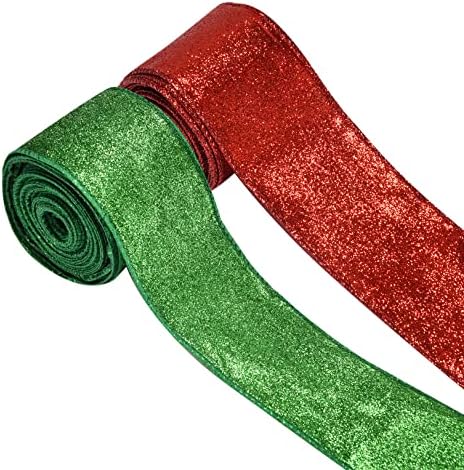 Decoração de Natal Verde Red Red Metallic Glitter para embalagem de presentes, fitas verdes de borda com fio para