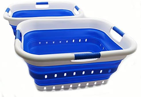 Conjunto Sammart 41L de 2 cesta de lavanderia plástica dobrável de 3 manipulados - contêiner de armazenamento pop -up dobrável