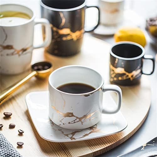 MJWDP Marmoreado Matte Gold Products Series de estilo japonês de estilo preto e branco e copo de chá de chá preto e de pires de pires