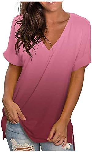 Tops de verão feminino Fashion Gradiente casual de decote em Vshirt de canela curta de decote curto tshirts tshirts