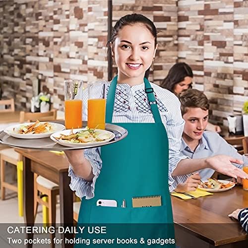 Jubatus 2 pacote algodão aventais com 2 bolsos de cozinha cozinha cozinha de cozinha ajustável avental para homens, verde verde -azulado