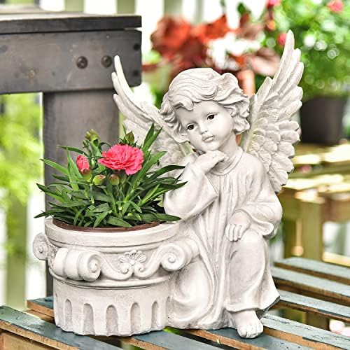 Sungmor Decorative Garden Planter, resina exclusiva de estátua de querubá, panela de flor de anjo grande de 10,6 para paisagismo externo interno, 4,3 dia. Pequeno recipiente para planta suculenta