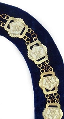 Regalia Lodge OES - colar de corrente quadrada da bússola maçônica - ouro/prata em preto + estojo grátis