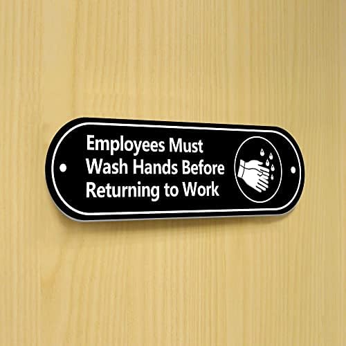 Os funcionários devem lavar as mãos antes de retornar ao Sign do Trabalho 4 Pacote-Fácil maneiras duplas de adesivo e parafusos de auto-adesivo Limpeza de montagem na parede Lembrando o sinal, sinal não desbotado, pequeno 6,4 x1.77