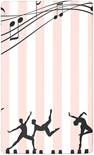 Mini-berço com temas musicais, lençóis de berço, lençóis de berço portáteis, lençóis de berço macios e elásticos, lençóis de berço de berço ou lençol para crianças, 24 “x38“, rosa branco e preto