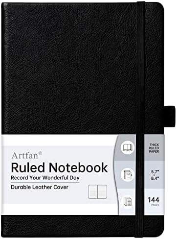 Caderno/diário governado de Artfan - Premium grossa de papel de couro falso de couro, notebook de escrita clássica com bolso