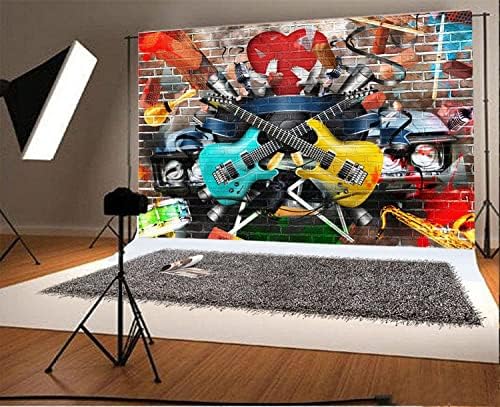 Yeele 12x8ft graffiti guitarra pano de fundo dos anos 80s 90s estilo rocha de tijolos fotografia de parede de fundo imagem para festa em casa decoração menino menino retrato de retrato foto fotográfica fotografando adereços de pano de pano de vinil adereços