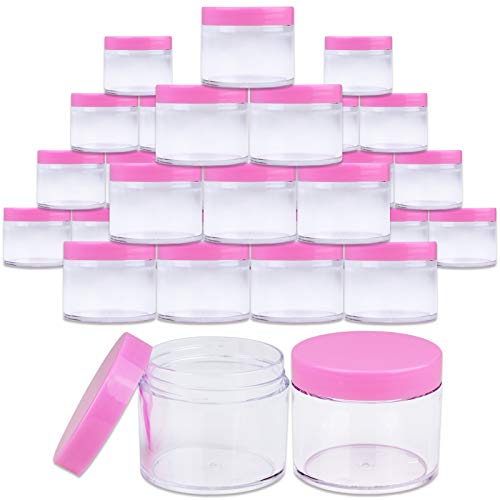 Beauticom® 2 oz./ 60 gramas/ 60 ml de parede grossa redonda de quadros de frascos à prova de vazamento de plástico transparente com tampas rosa para cosmético, protetor labial, brilho labial, cremes, loções, líquido