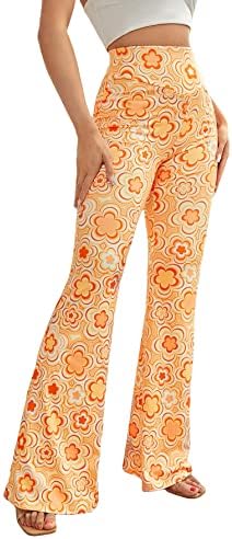 OyoAngen Floral Print High Caists Yoga Calças de perna larga calças de baixo