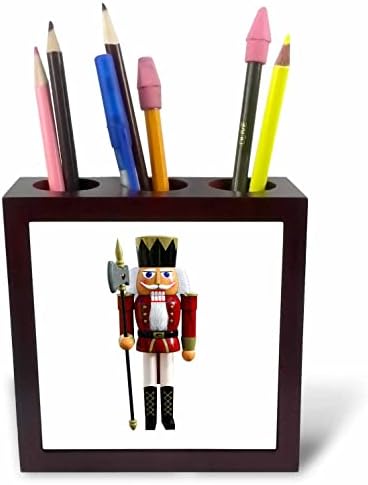 3Drose um quebra -nozes em vermelho e dourado com um machado e chapéu - portadores de caneta de telha
