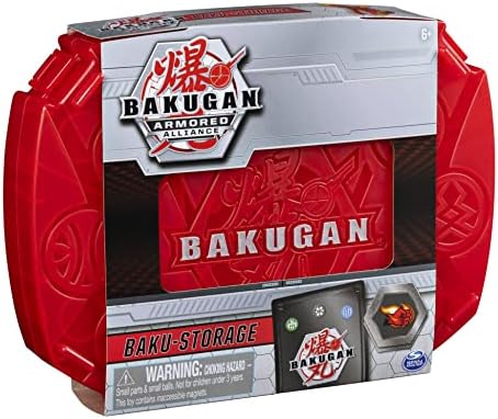 Bakugan, estojo de armazenamento Baku com figura de ação colecionável dragonóide e cartão de negociação, vermelho