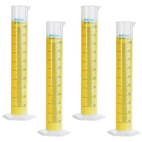 4PACK 500ml Cilindro graduado em plástico, conjunto de cilindros de medição transparente, balão de tubo de ensaio de medição de ciências