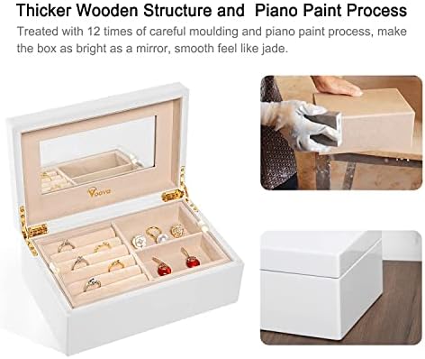Organizador da caixa de jóias de madeira de Voova para mulheres adolescentes, jóias de madeira de pintura de piano de luxo com espelho,