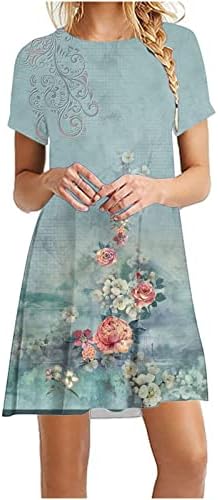 Vestidos de camiseta femininos 2023 vestido floral vintage o-pescoço o-pescoço curto de manga curta