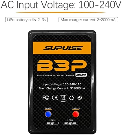 Carregador de supulse lipo 2x de carga rápida mais rápida 25W 2S-3S e 2PCS 7.4V 2S 5200MAH 50c Bateria de lipo com plugue