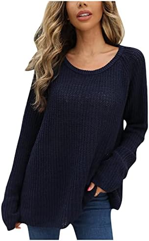 Rmxei feminino sexy cor sólida de suéter de ombro de manga longa suéter de malha pulôver solto