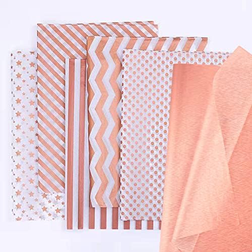 60 lençóis papel de lenço de ouro rosa, 20 x 27,6 polegadas de papel de papel de ouro rosa grande embrulhada, 6 estilos papel