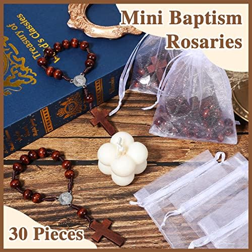 30 peças Batismo Rosário Bíblia Favorias Mini Baptismo Favoriza Wood Rosário Cruzes Religiosos Presentes A Granel Para