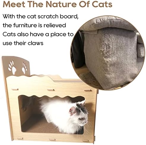 Catamento de gato de madeira Scratcher, Casa de Cat Cat Scratcher, 18,1 x 17,3 x 11,6 polegadas Grandes de madeira alternativa