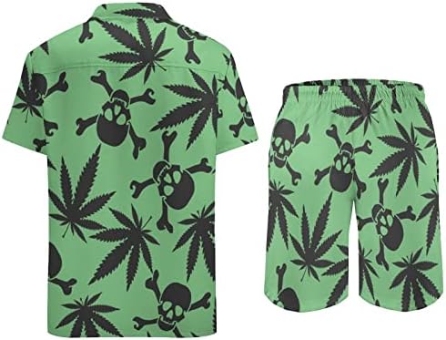 Roupa de ervas daninhas com roupas de 2 peças masculinas para a praia Hawaiian Button Camisa de manga curta e ternos de shorts