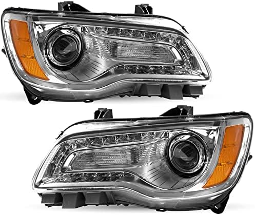 Montagem de farol Aosky compatível com 11-14 Chrysler 300C OE Headlamp, Habitação Black e Amber Reflector