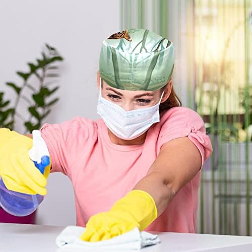 Niaocpwy 2 pacote de tigre assustador descansar nas tampas de trabalho florestal com banda de suor para mulheres homens, bouffant scrub turban tap