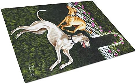 Tesouros de Caroline Amb1354lcb Rose Garden Frolick Greyhounds Placa de corte de vidro Greyhounds Greyhounds Rutting