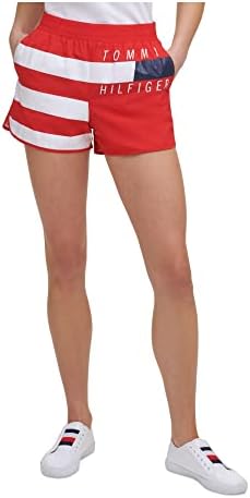 Tommy Hilfiger Sport feminino listrado shorts casuais curtos vermelhos l
