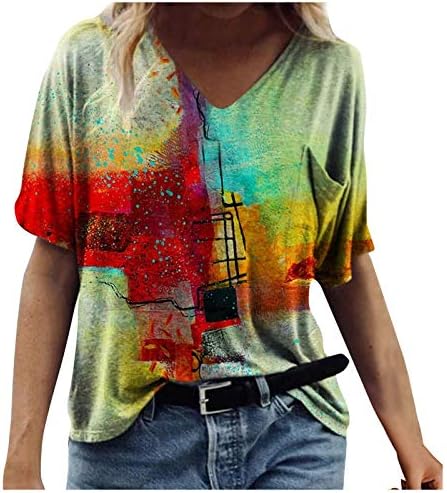 Tops de verão para mulheres t-shirt t-shirt Floral Impresso de manga curta Camisetas casuais de decote em V Casual