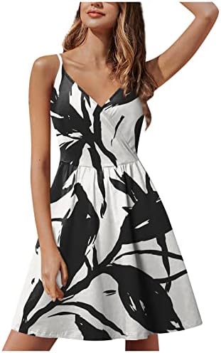 Vestido de primavera para mulheres, verão feminino, feminino, moda casual sem mangas Vestido de estampa floral de decote em V