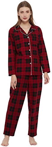 Conjunto de pijama macio para mulheres do coração, pijamas de flanela longa quentes PJs impressos fofos com bolsos