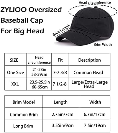 Capas de beisebol Zylioo XXL High Crown, chapéus de papai estruturados de grandes dimensões para cabeças grandes, tampas