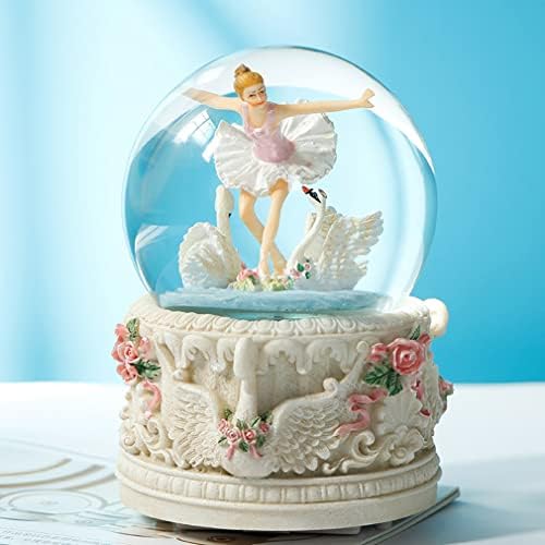 Big 3D Snow Globe Ballerinas dançando no País das Maravilhas da Caixa de Música Rotada do Lago Swan com luzes coloridas automáticas