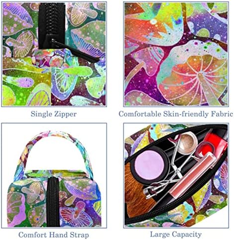 Bolsa de maquiagem de viagem, bolsa de cosméticos Caso organizador, para mulheres de produtos de higiene pessoal, pincéis de nebulosa de cogumelos psicáticos, galáxia de nebulosa arco -íris