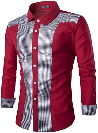 MAIYIFU-GJ MAN LONGO MAN de mangas compridas camisas elegantes camisetas de retalhos de retalhos de botão casual para baixo camisetas xadrez de colarinho de colarinho de colarinho