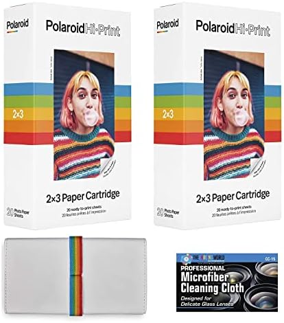 Polaroid Hi -Print 2 x 3 Cartuchos de papel - 2 pacote, 40 folhas - com bolsa de proteção de proteção elegante e panos de limpeza de microfibra