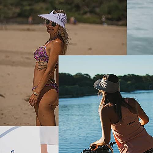 Chapéu de viseira solar para mulheres, chapéus de praia de verão dobrável, largura, rabo de cavalo, vocação compactável
