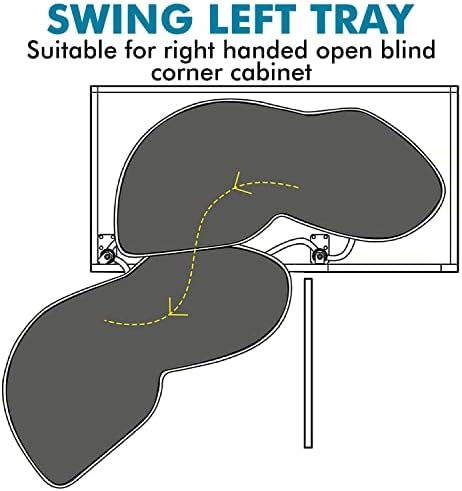 Haveits Organizador do armário de canto cego, giro suave e preguiçoso Susan preguiçoso com bandejas não deslizantes para armários de cozinha de 36 polegadas, armazenamento de canto cego pesado para armário aberto à direita