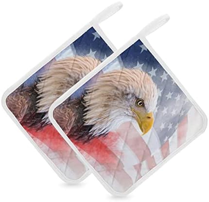 Águia careca com suportes de panela de bandeira americana 8x8 PADs quentes resistentes ao calor Proteção de desktop para cozinhar