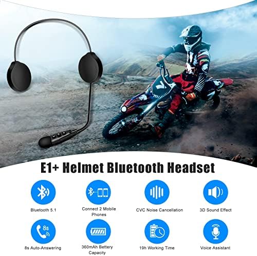 EJEAS E1+ Capacete de motocicleta fone de ouvido Bluetooth, alto -falante de capacete Bluetooth 5.1 com atendimento automático de