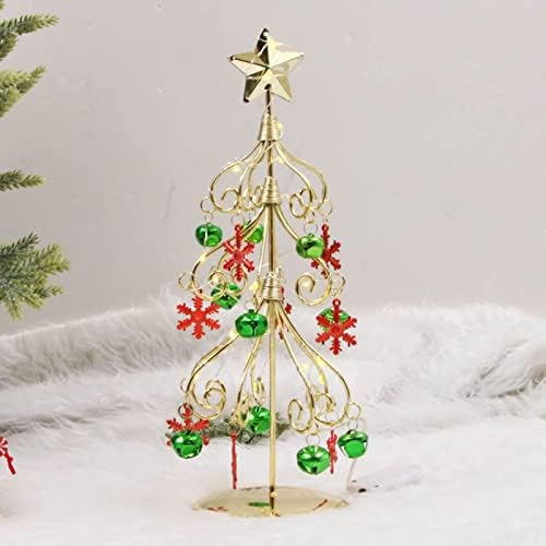 Christmas Jingle Bell Tree Desktop Decoração da árvore de Natal com luzes Ornamentos de metal Decorações de Natal