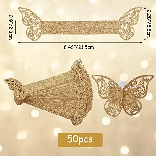 URROMA Gold Sparking Paper Nabace Solder Telder, 50 PCs Butterfly Paper Rings Buckles Holder para Decoração de mesa de celebração para jantar de casamento Decoração