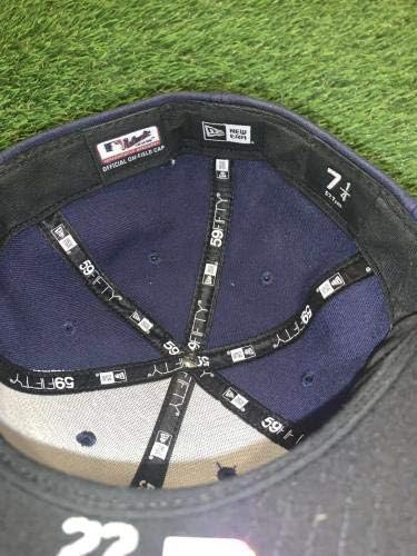Christian Yelich Milwaukee Brewers Game usado Hat MLB, temporada de 2018 MVP, Mateded - Game usado MLB HATS