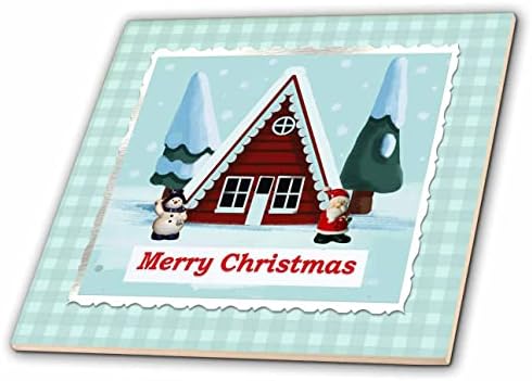 Imagem 3drose de casa de inverno com árvores, Papai Noel e Snowman, Feliz Natal - azulejos