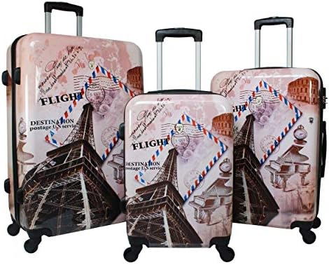 Destinos de viajantes mundiais de 3 peças, conjunto de bagagem de giratória, vôo