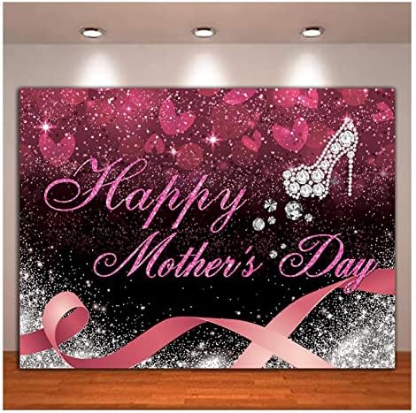 Xll Feliz Festa do Dia das Mães Castas de Festa de 5x3ft Diamante Alto Photo Photothy Backgrody Silver Glitter LEECIN LOVE PINK MULHERM