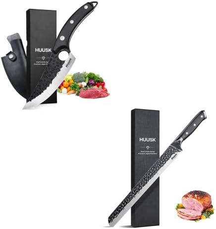 Pacote de facas de chef preto de Huusk com longas facas de cozinha japonesa esculpindo faca para cortar carnes costelas assados ​​frutas churrasco ideia