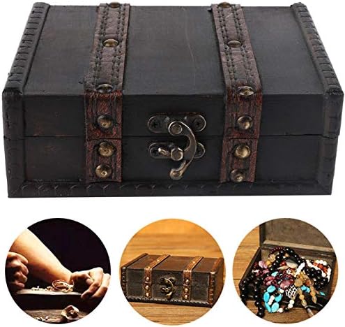 Caixa de armazenamento de madeira de Zerodis, caixa de armazenamento de tesouro com trava vintage tesouro caixa de jóias de jóias de jóias de jóias de coleta de artesanato de coleta de coleta fotográfica